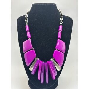 Vintage Bold Purple Statement Necklace Chunky Beads‎ Silver Accents Bib Style